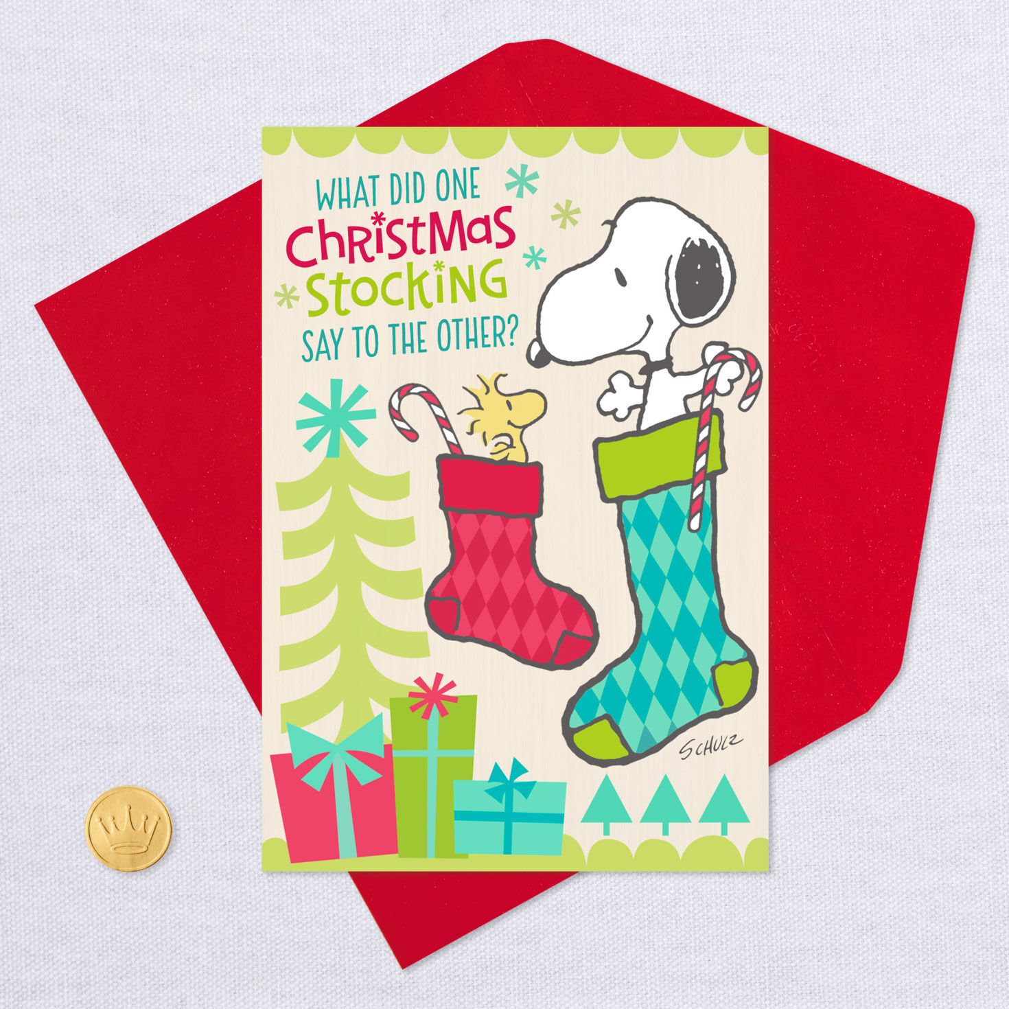 Peanuts&reg; Snoopy and Woodstock in Stockings Funny Christmas Card, , large image number 5