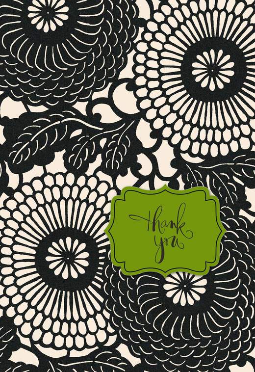 Black and White Blossoms Thank You Card, , large image number 1