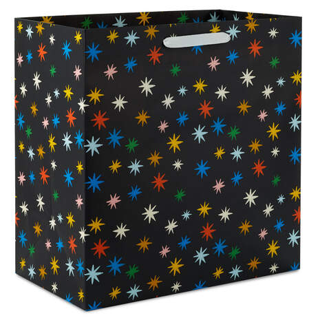 15" Colorful Stars on Black Extra-Deep Gift Bag, , large
