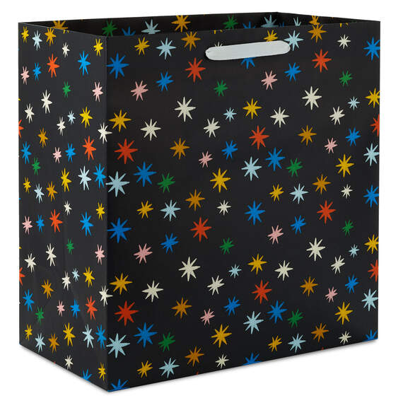15" Colorful Stars on Black Extra-Deep Gift Bag, , large image number 1