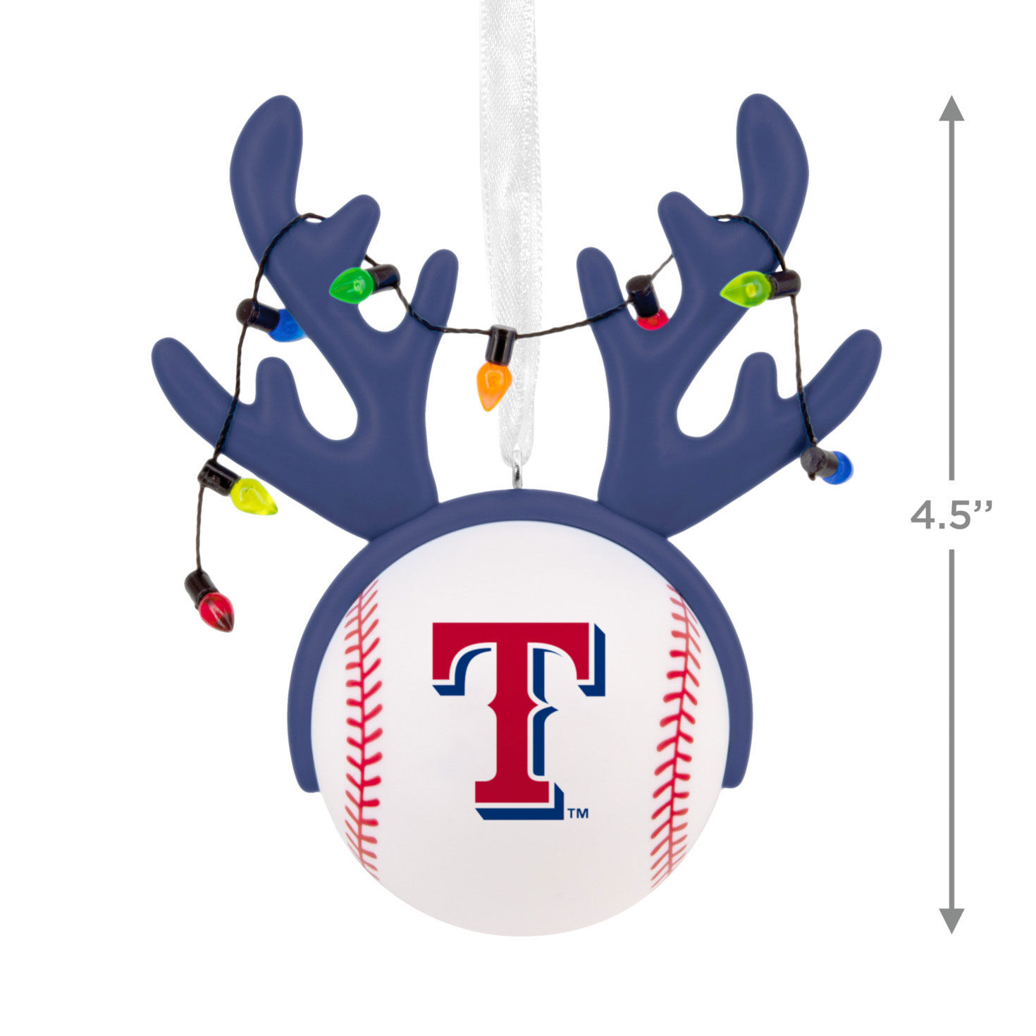 Rangers Reindeer Baseball Christmas Ornament measurement image number 3