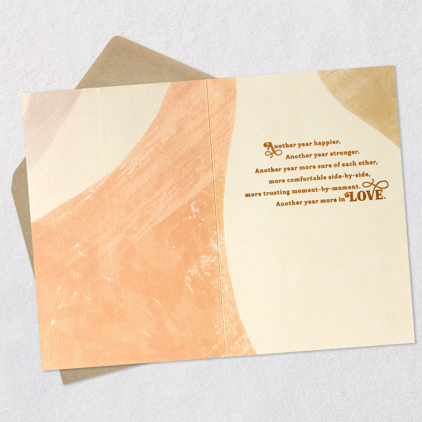 Speckled Tan, Cream and Peach 20th Anniversary Card Open card with envelope image number 3