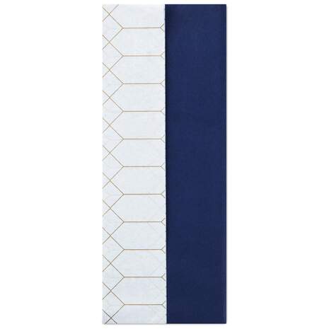 Solid Navy and Gold Geometric on White 2-Pack Tissue Paper, 4 sheets, , large
