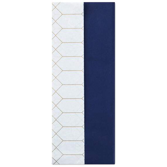 Solid Navy and Gold Geometric on White 2-Pack Tissue Paper, 4 sheets