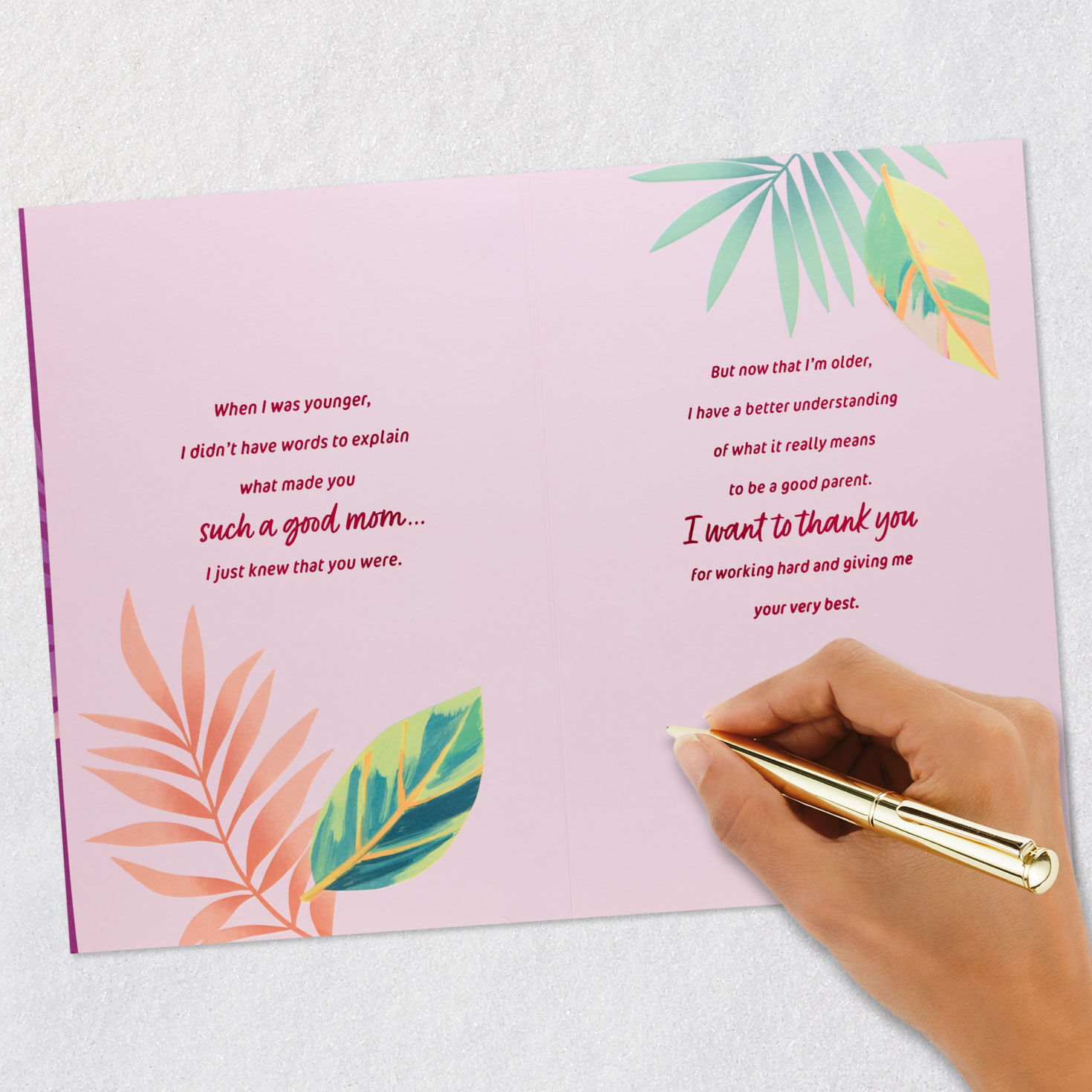 Tropical Leaves Mom Mother's Day Card From Son Signing card image number 7