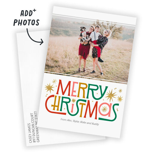 Retro-Style Merry Flat Christmas Photo Card, 
