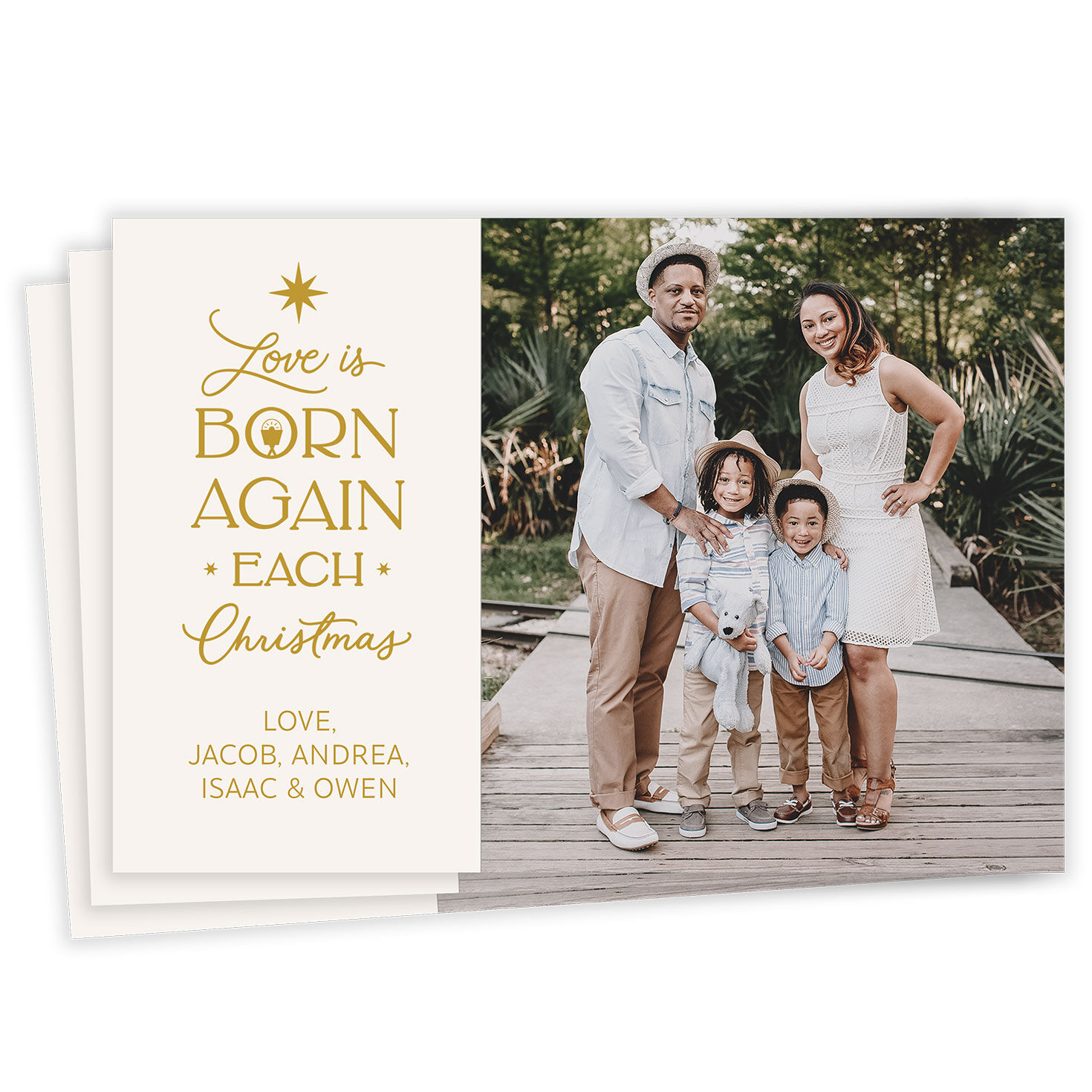 Love Is Born Again Religious Flat Christmas Photo Card