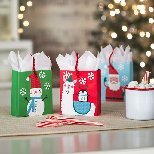 4.6" Christmas Fun 3-Pack Gift Card Holder Mini Bags, Santa and Friends