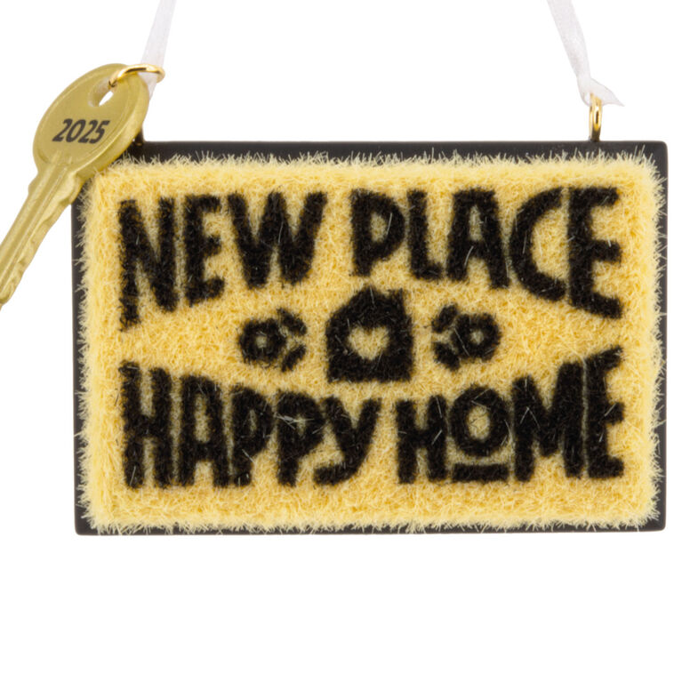 New Place Happy Home Doormat Christmas Ornament closeup view image number 5