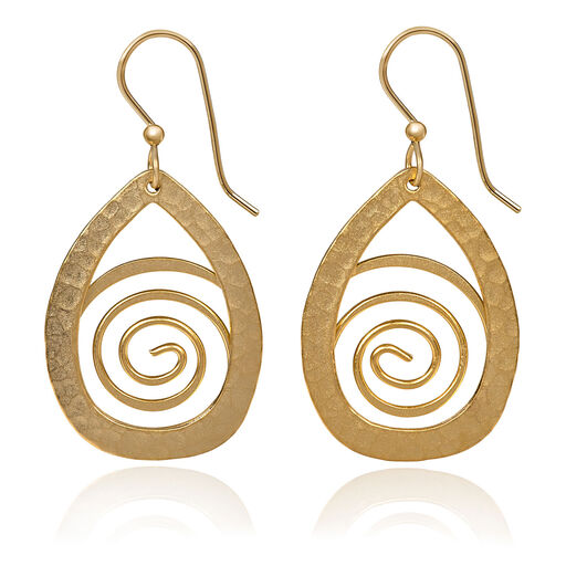 Silver Forest Gold-Tone Teardrop Hammered Metal Drop Earrings With Coil, 