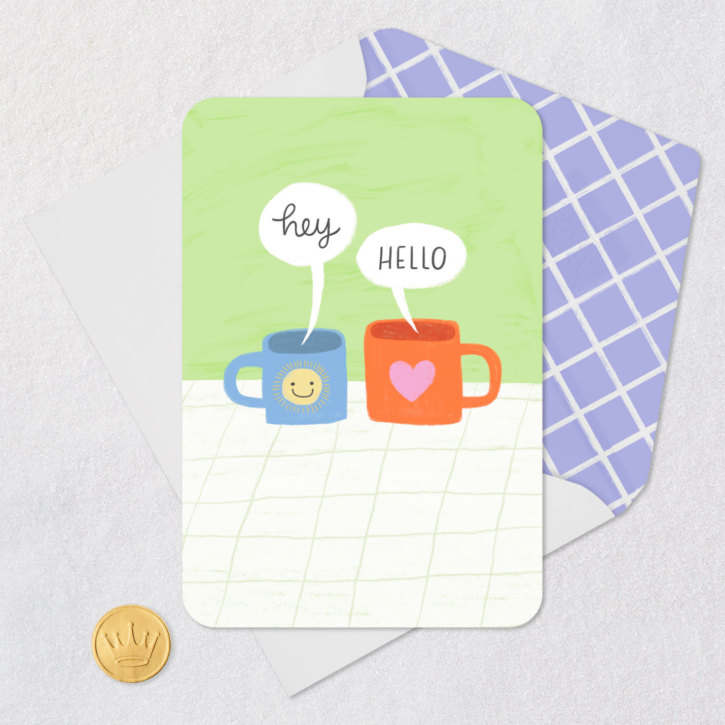 Coffee Mugs Hello Thinking of You Card Card Front with Envelope and Gold Seal image number 5