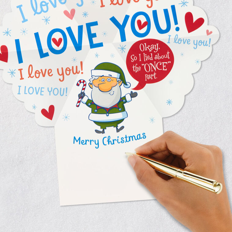 Green Elf I Love You Christmas Card for Grandson Signing card image number 8