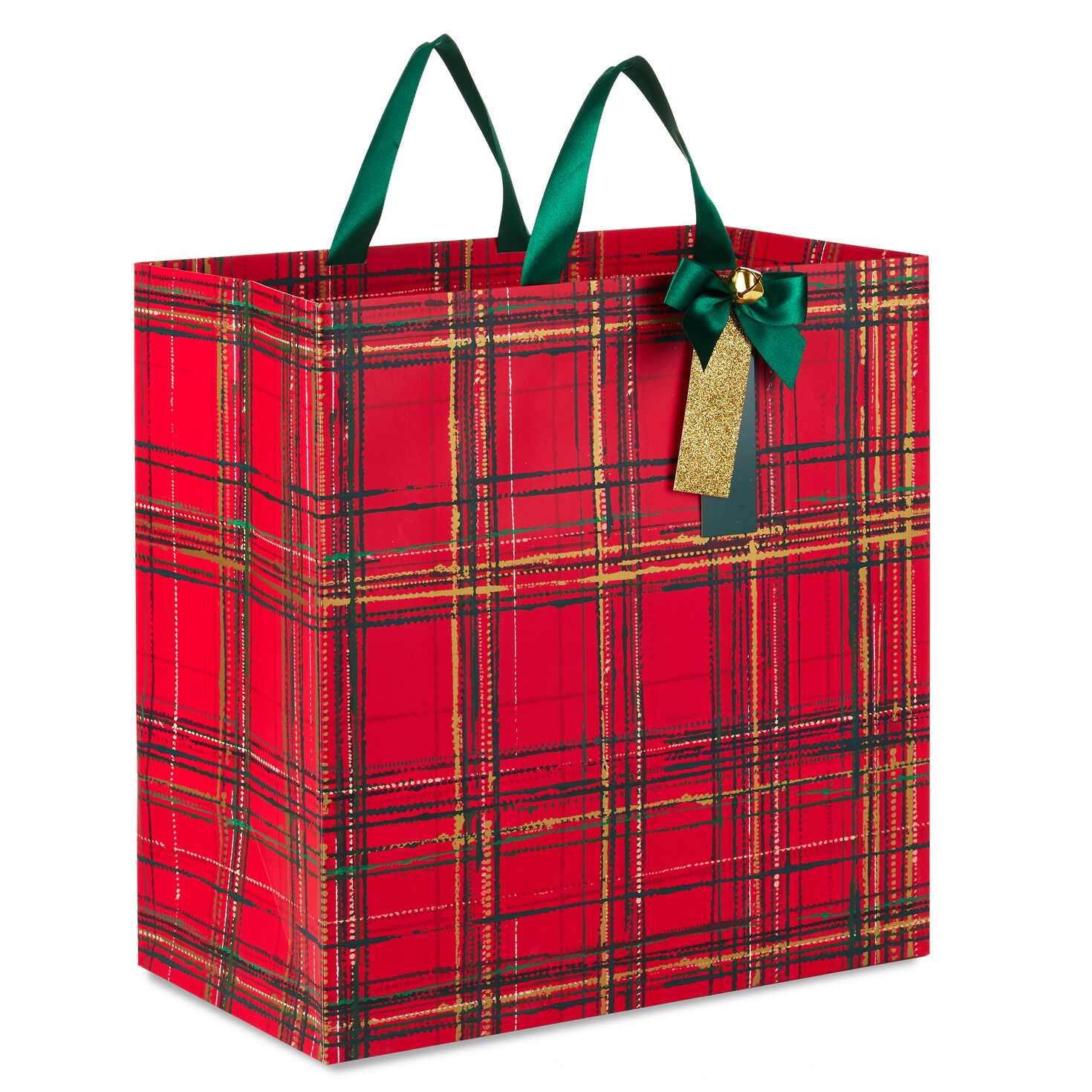 15" Painterly Plaid Extra-Deep Christmas Gift Bag