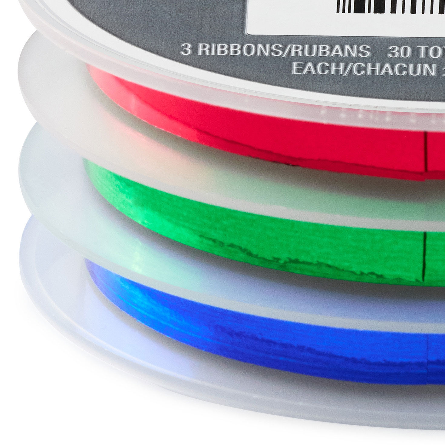 Red/Green/Blue Metallic 3-Pack Curling Ribbon upclose detail image number 3