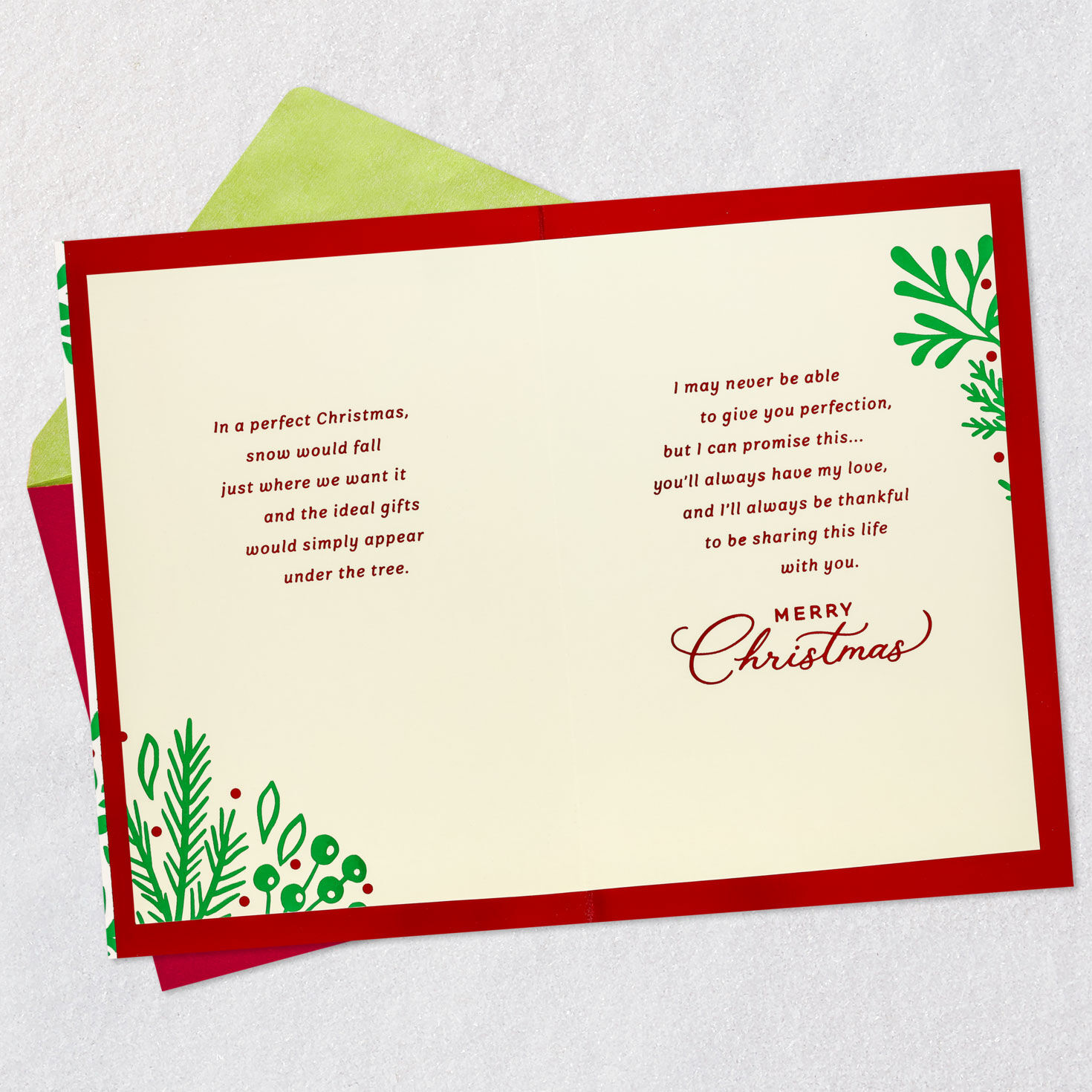 Jewel-Accented Greenery Christmas Card for Wife Open card with envelope image number 4