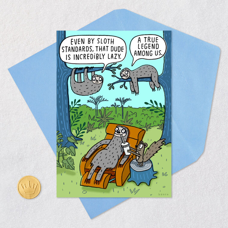 Lazy Sloths Funny Birthday Card Card Front with Envelope and Gold Seal image number 5