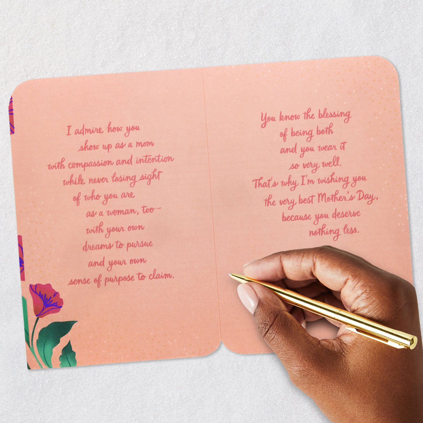 Black Woman With Pink Flowers Mother's Day Card signing card image number 7
