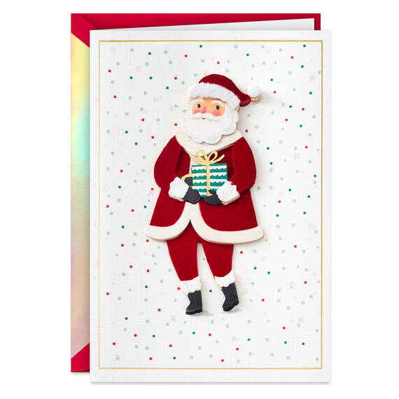 Fun Surprises Santa Claus With Gift Christmas Card