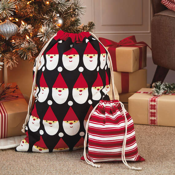 10" and 20" Santa and Stripes 2-Pack Fabric Christmas Gift Bags, , large image number 2