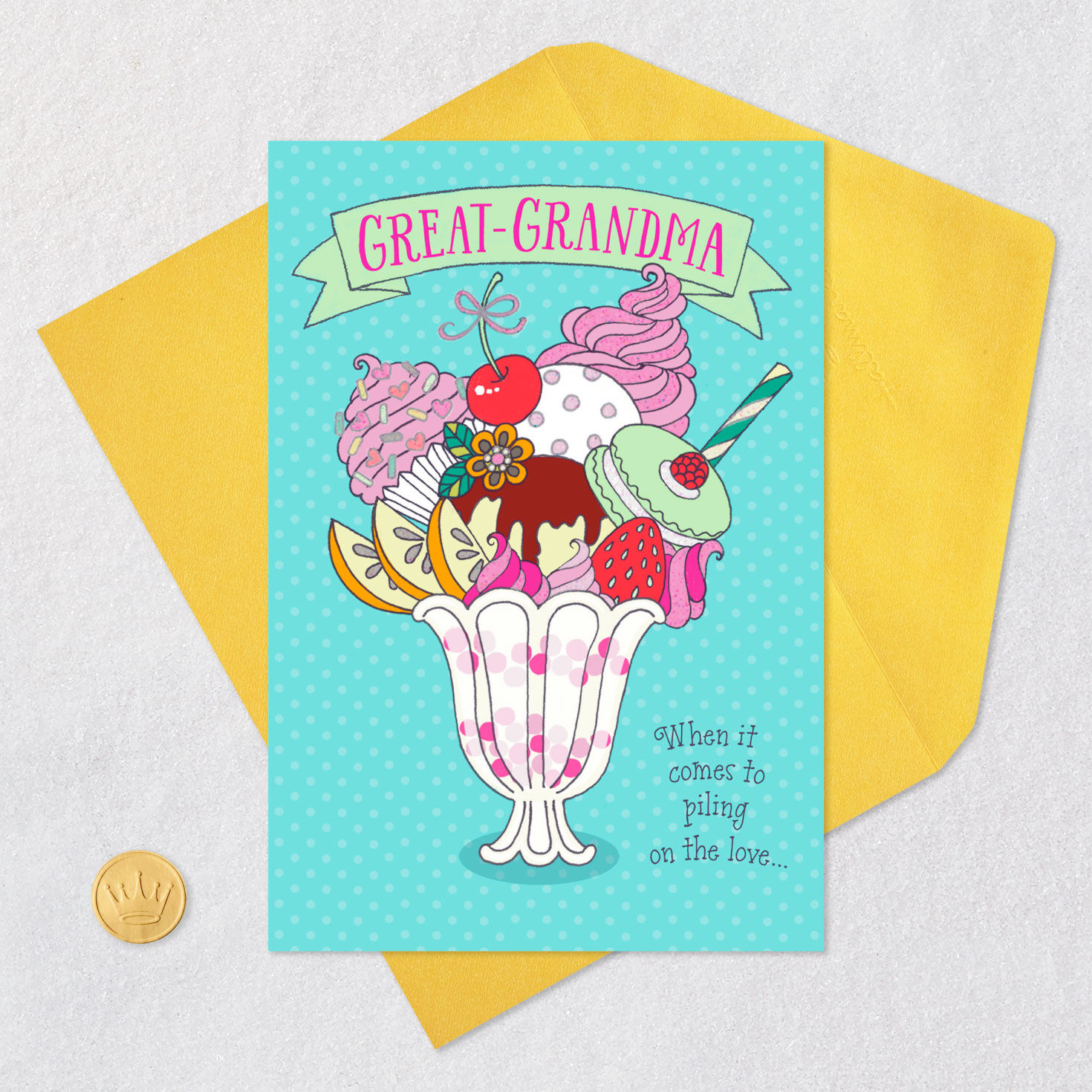 Vintage Ice Cream Sundae Card for Great-Grandma Card Front with Envelope and Gold Seal image number 5