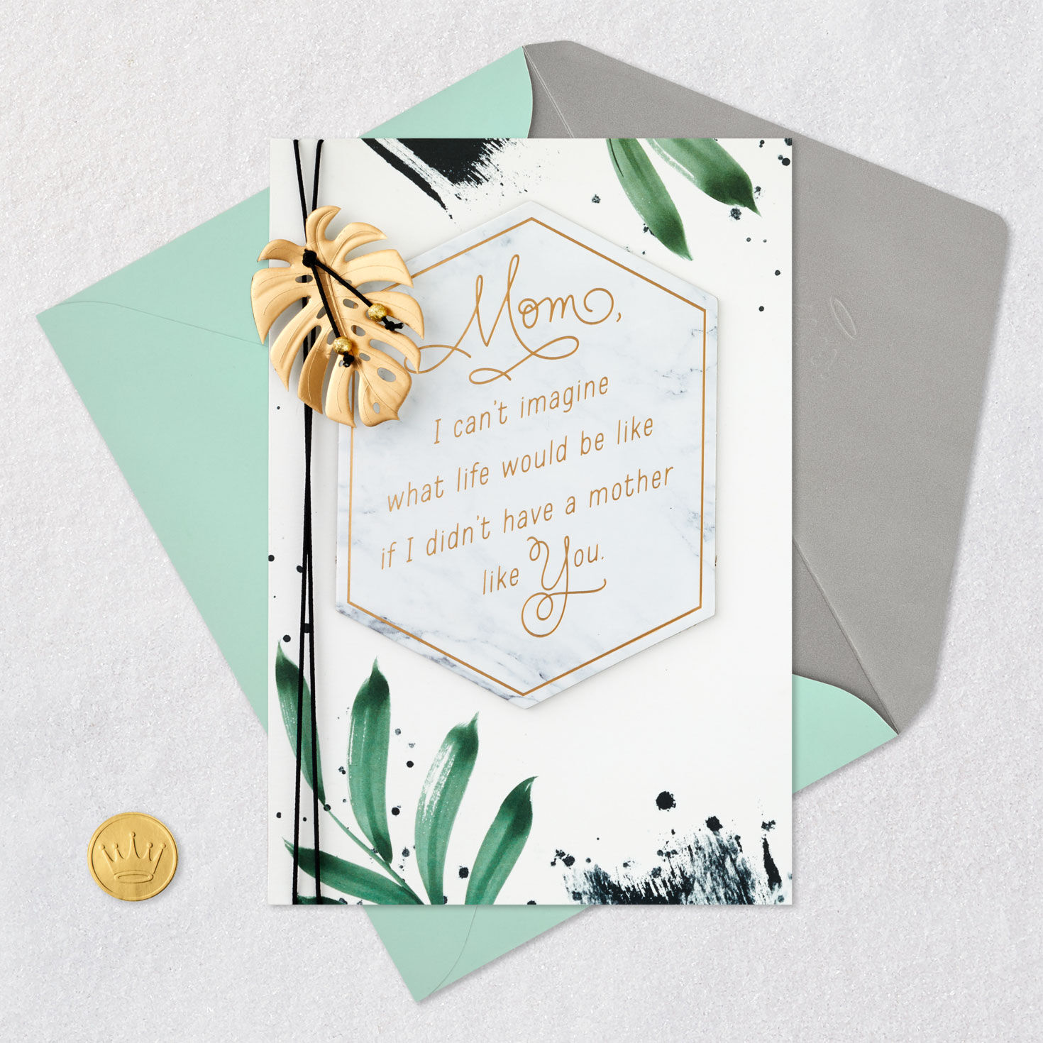 Tropical Leaves Mom Birthday Card Card Front with Envelope and Gold Seal image number 6