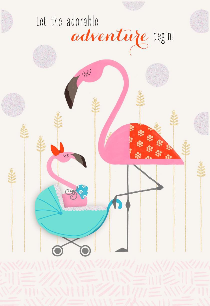 Sweet Pink Flamingos New Baby Card
