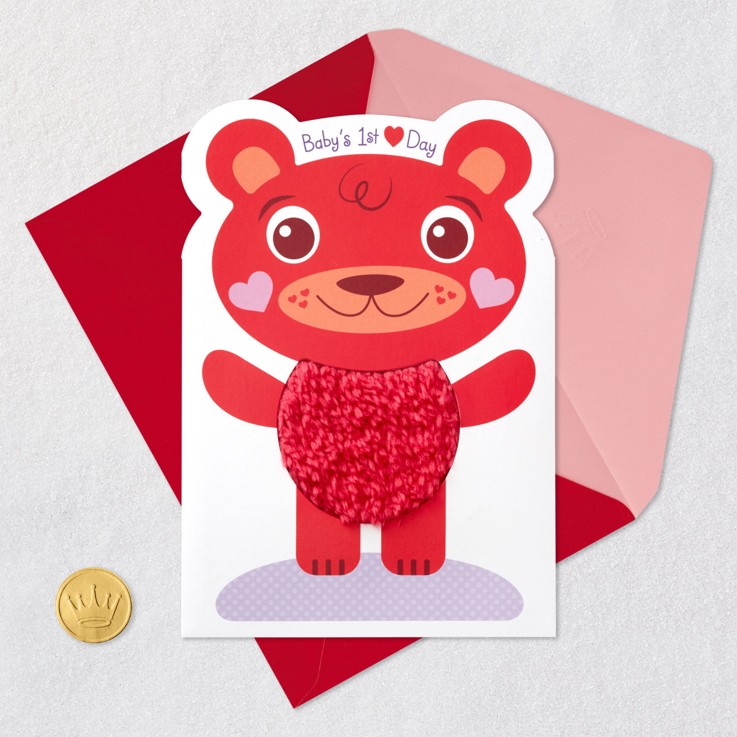 Cute Red Bear Baby's First Valentine's Day Card Card Front with Envelope and Gold Seal image number 5