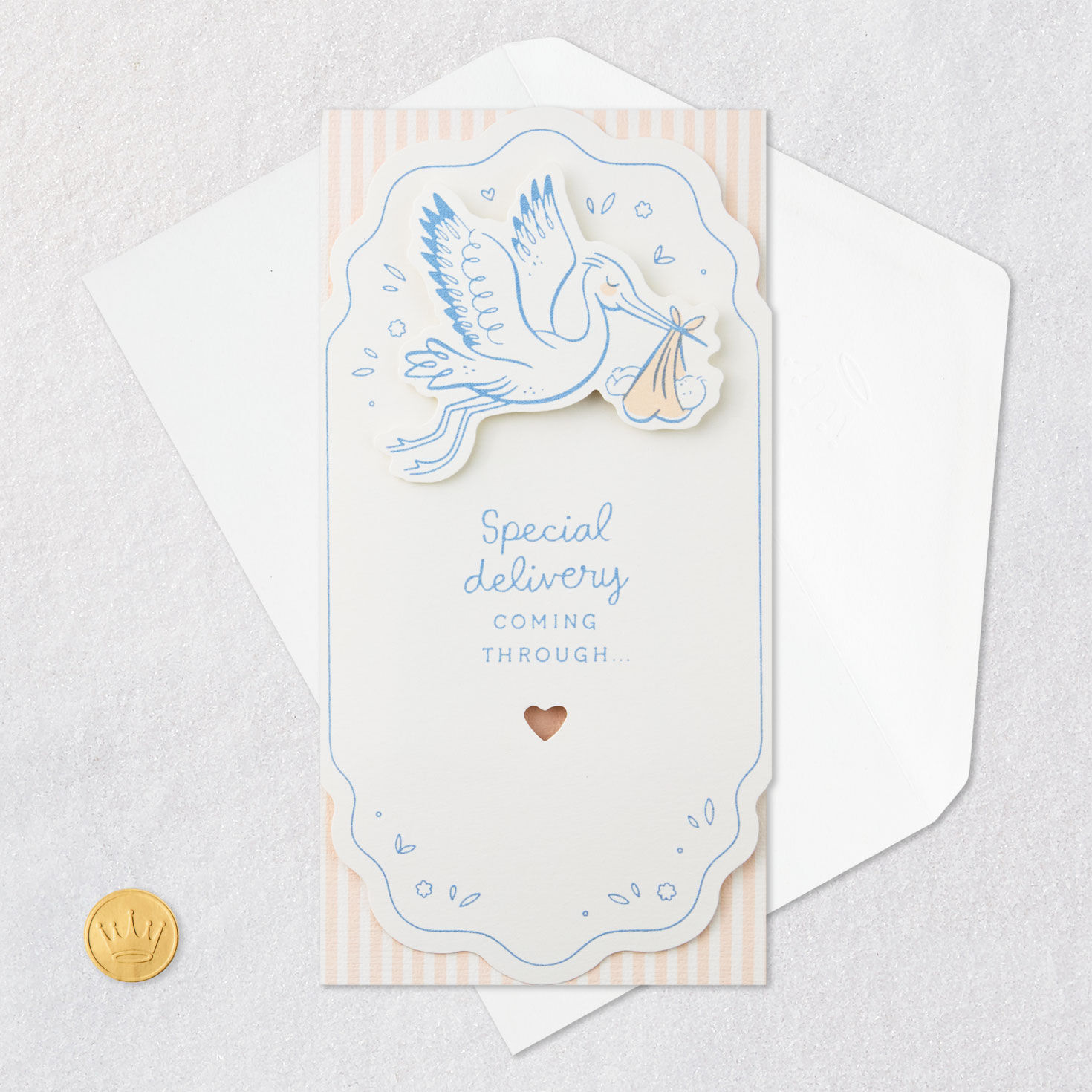 Yellow and Navy Stork Money Holder New Baby Shower Card Card Front with Envelope and Gold Seal image number 5