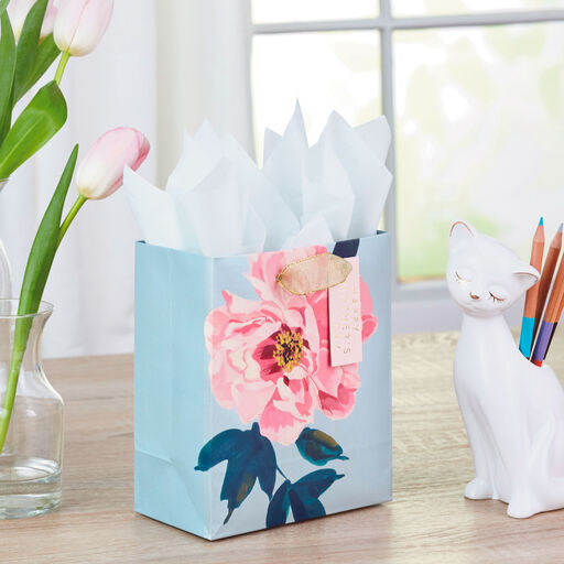 6.5" Pink Peony Small Mother's Day Gift Bag With Tissue, 
