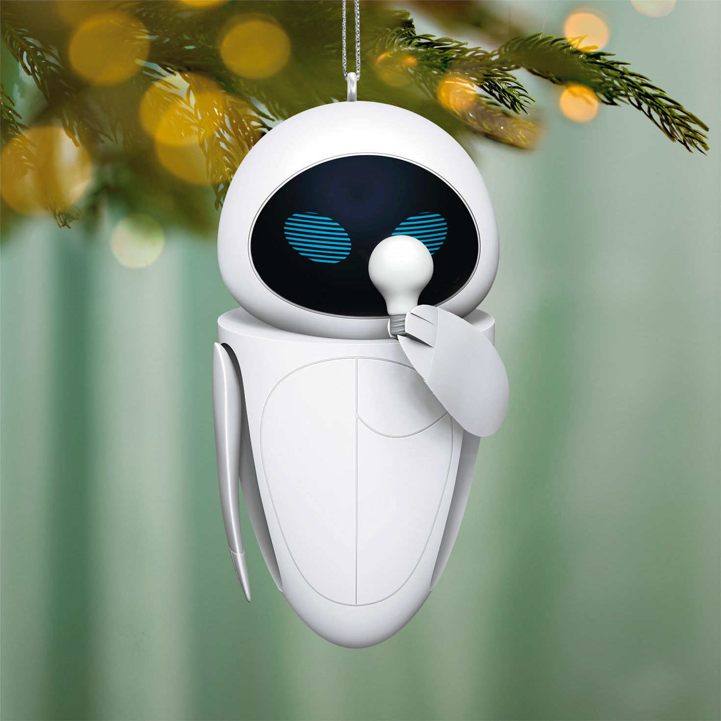White Robot Eve from Wall-E Keepsake Ornament hanging on tree image number 2