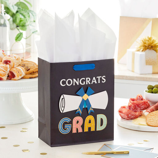 9.6" Congrats Grad Diploma Scroll Medium Graduation Gift Bag, 