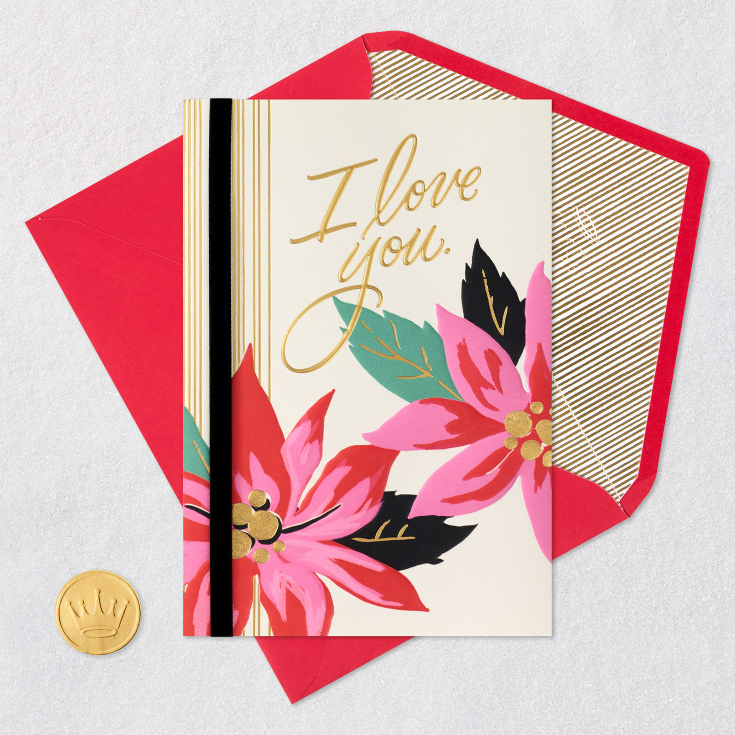 Vintage Flowers Lacey Chabert Romantic Christmas Card Card Front with Envelope and Gold Seal image number 6