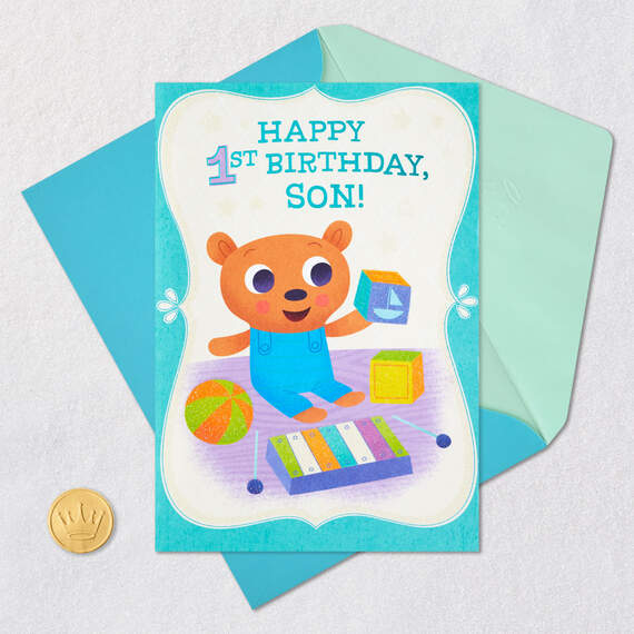 Teddy Bear First Birthday Card for Son, , large image number 6