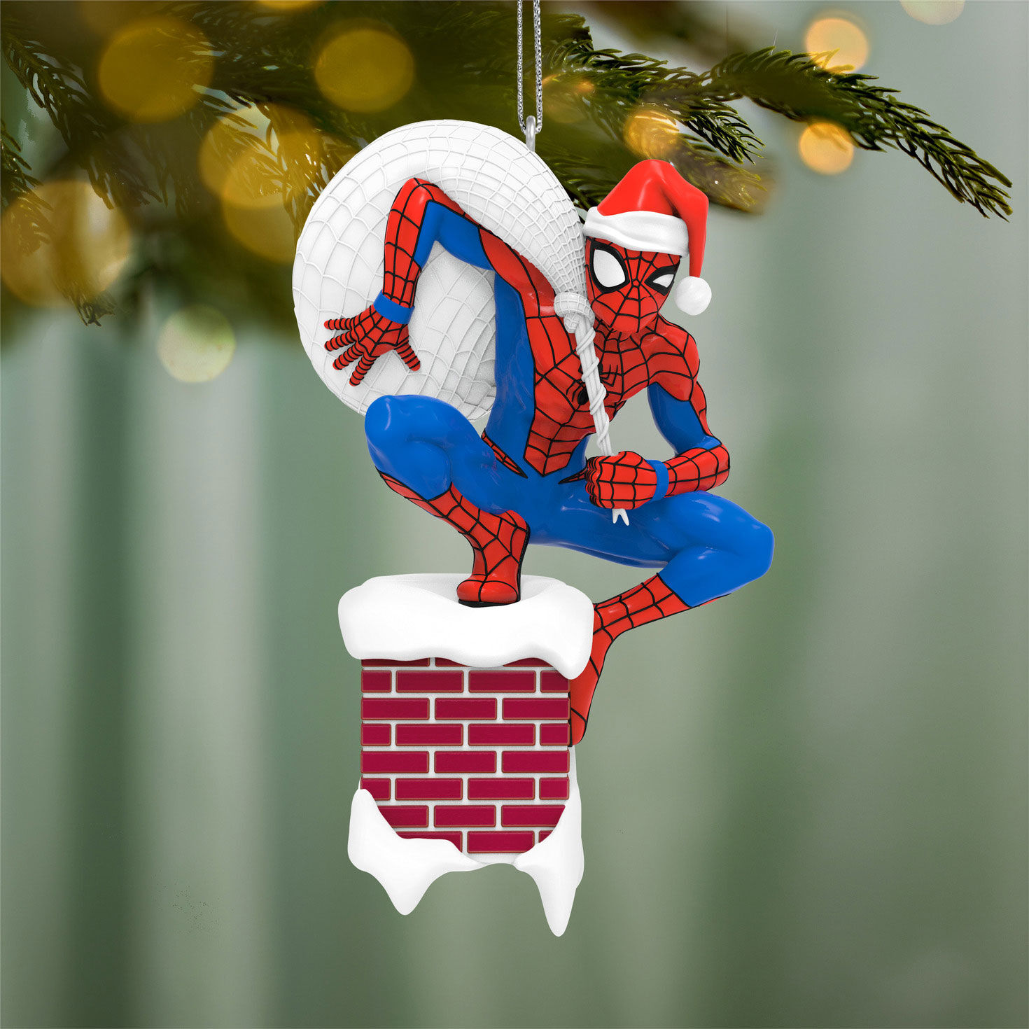 Spider-Man on Chimney Keepsake Ornament hanging on tree image number 2