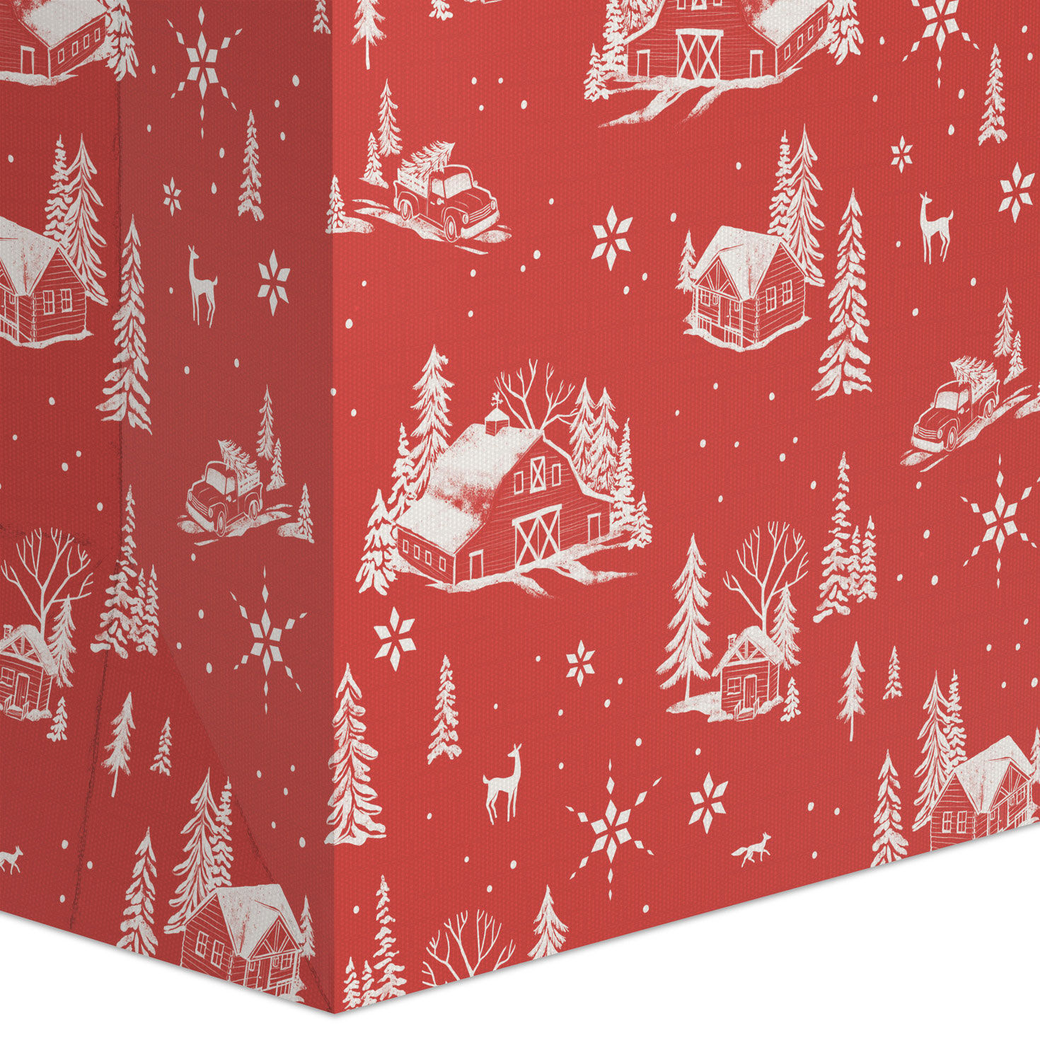 Snowy Farmhouses on Red Large Holiday Gift Bag  image number 5