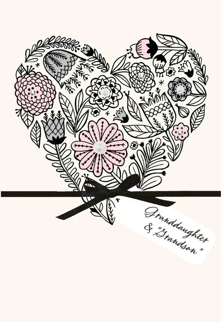 Floral Heart Anniversary Card for Granddaughter and Her Husband