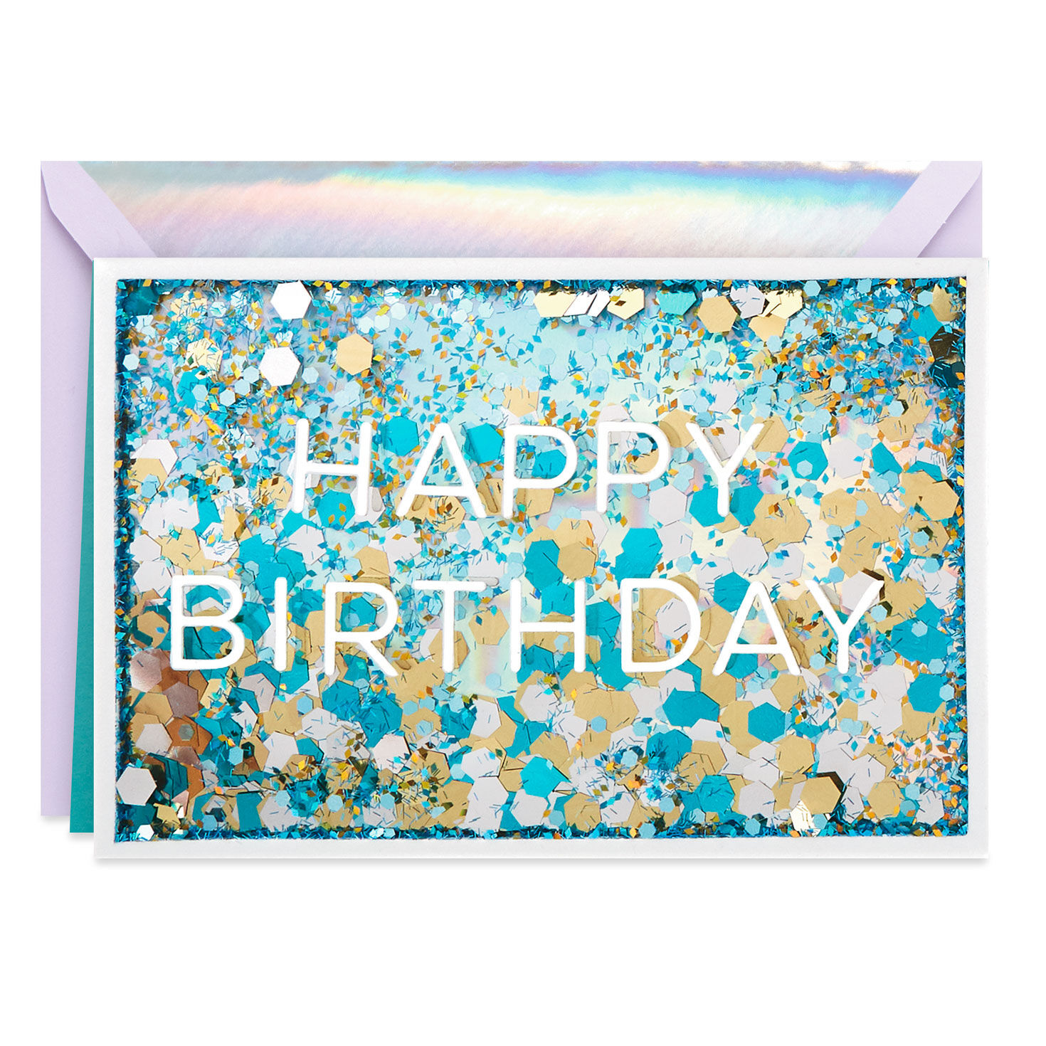 Silver Foil and Blue Confetti Birthday Card Card Front
 image number 1