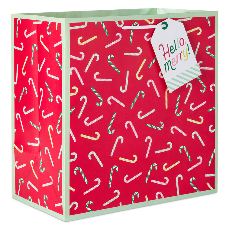 15" Merry Candy Canes on Red Extra-Deep Christmas Gift Bag