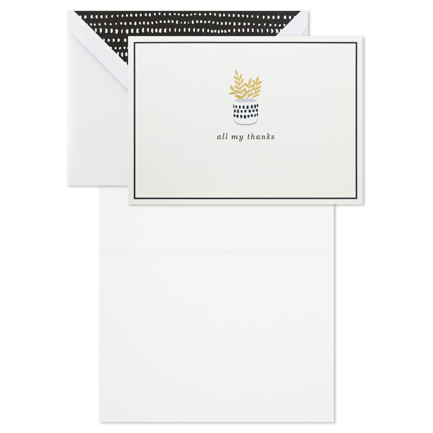 Black and White Potted Plant Thank You Cards Pack Card Front with open card image number 3