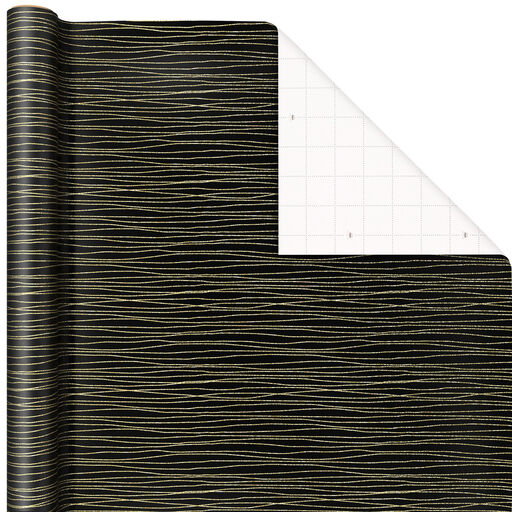Gold Stripes on Black Wrapping Paper, 17.5 sq. ft., 