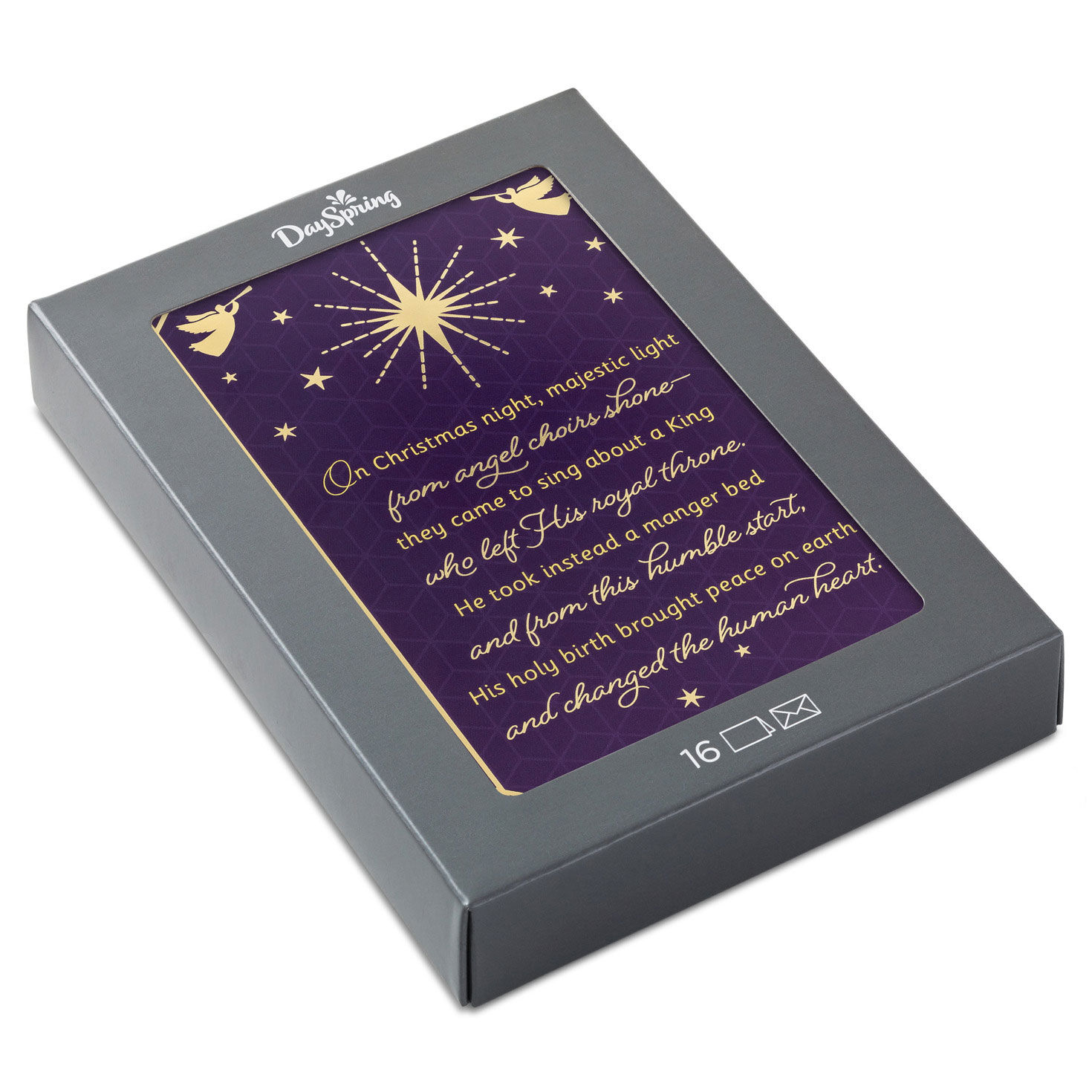 Angels on Purple Religious Boxed Christmas Cards, Pack of 16