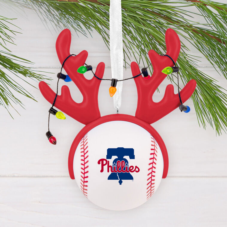 Phillies Reindeer Baseball Christmas Ornament hanging on tree image number 2