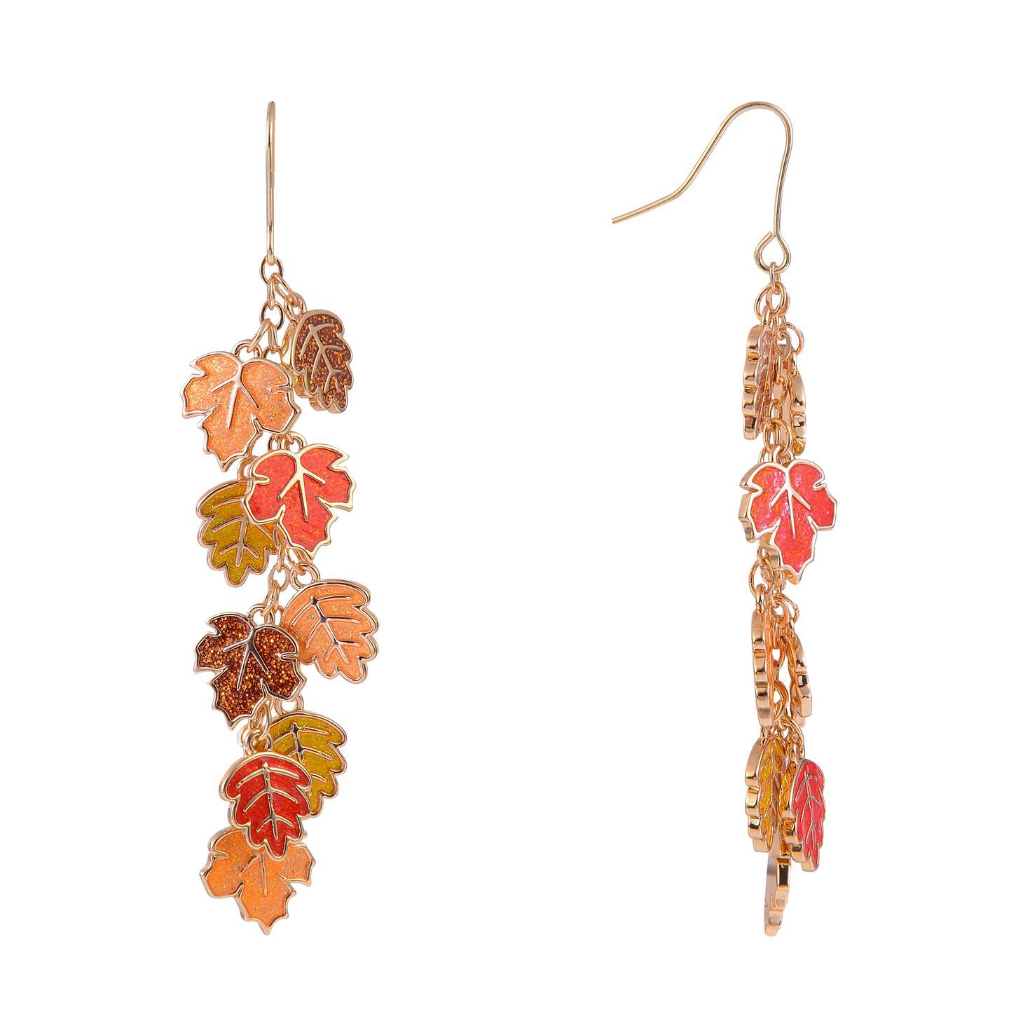 Enamel Leaf Linear Earrings front and side image number 2