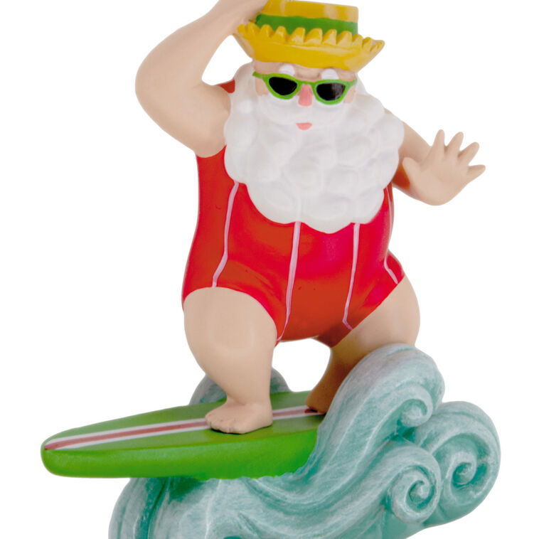 Surfing Santa Christmas Ornament closeup view image number 5