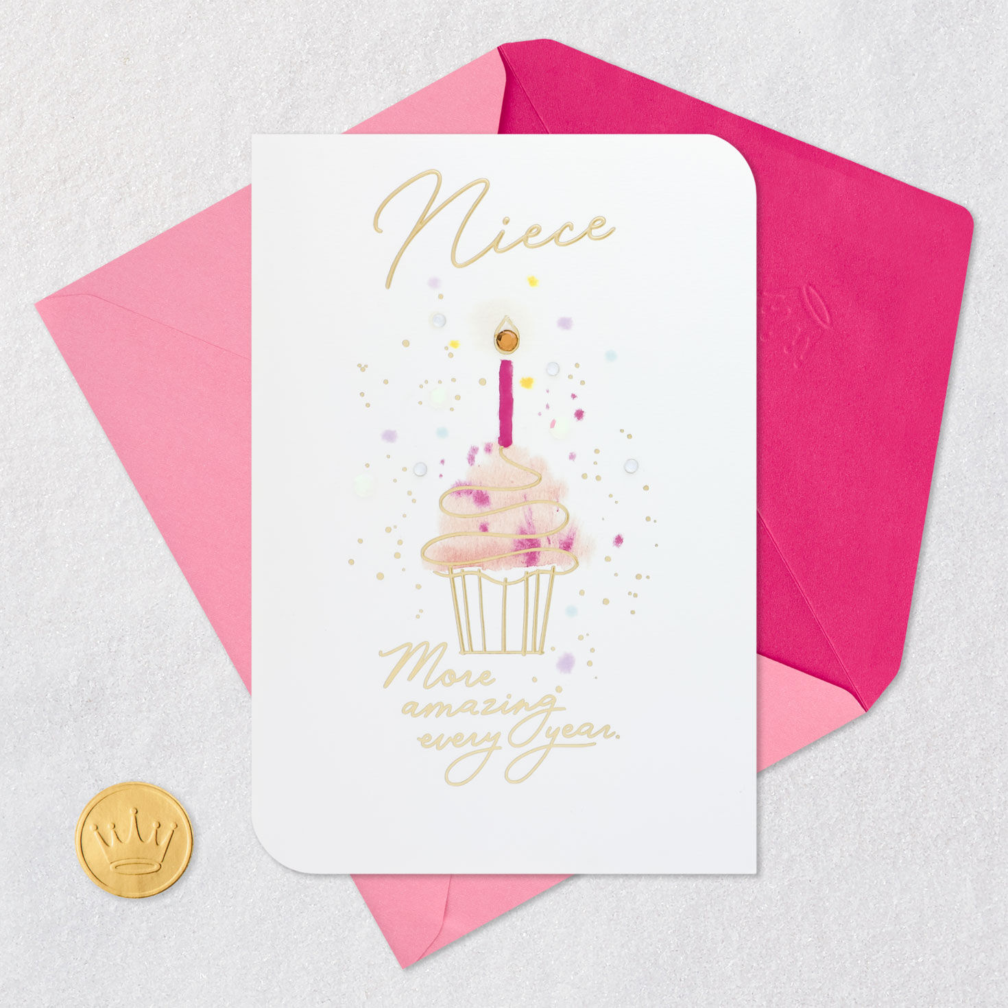 Cupcake Birthday Card for Niece Card Front with Envelope and Gold Seal image number 5
