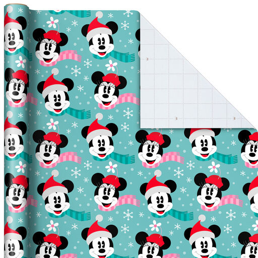 Disney Mickey and Minnie Faces on Blue Jumbo Roll Christmas Wrapping Paper, 80 sq. ft., Mickey and Minnie