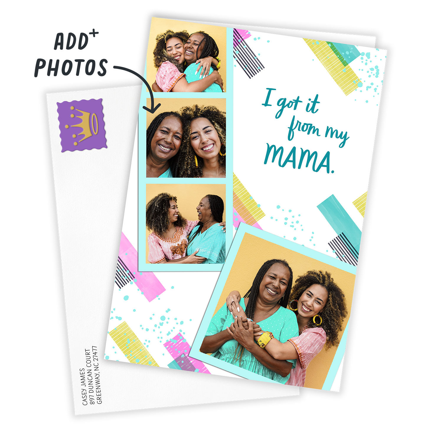 Abstract Stripes Personalized Mother's Day Card Card Front with Envelope image number 2