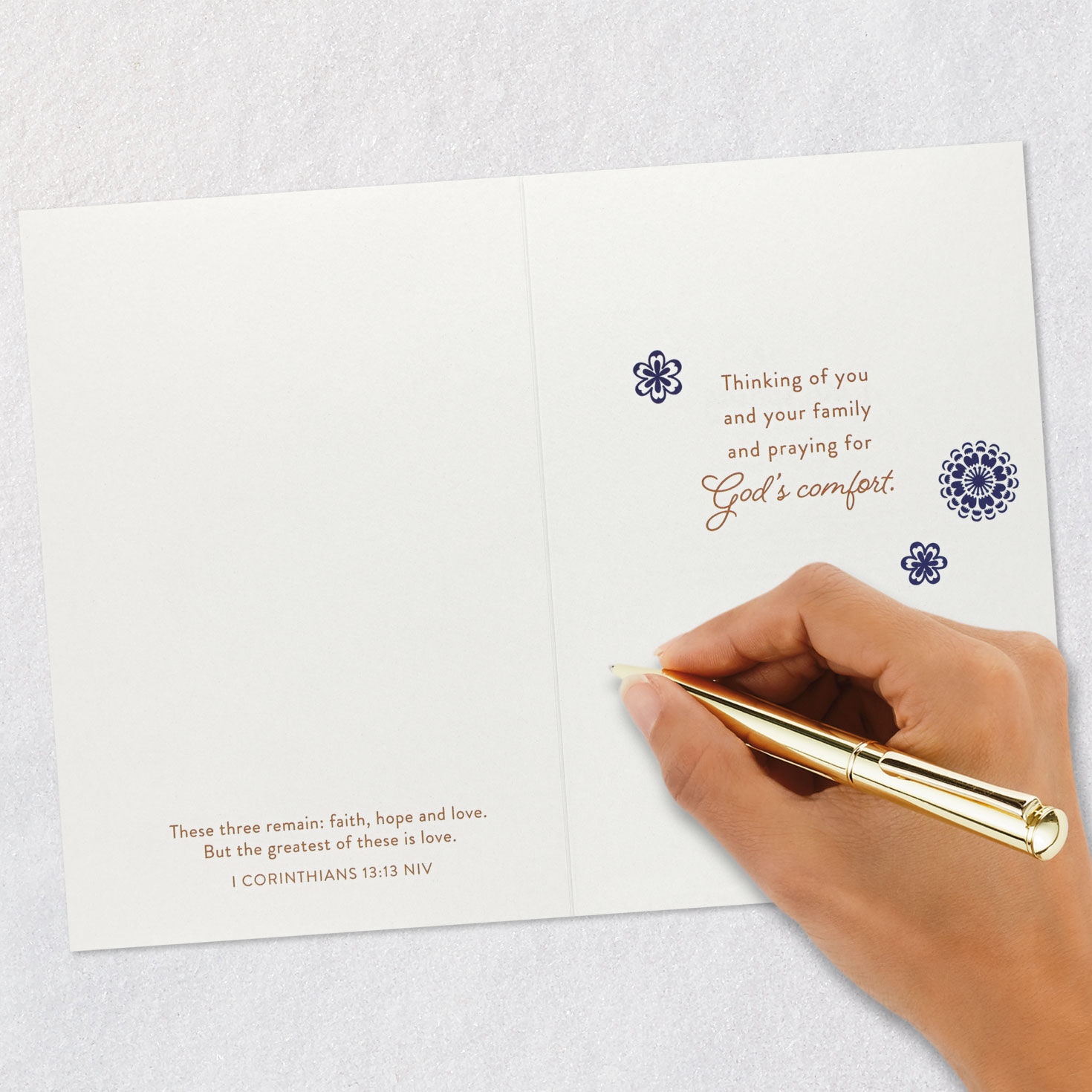 Blue and Copper Flowers Christian Sympathy Card signing card image number 7