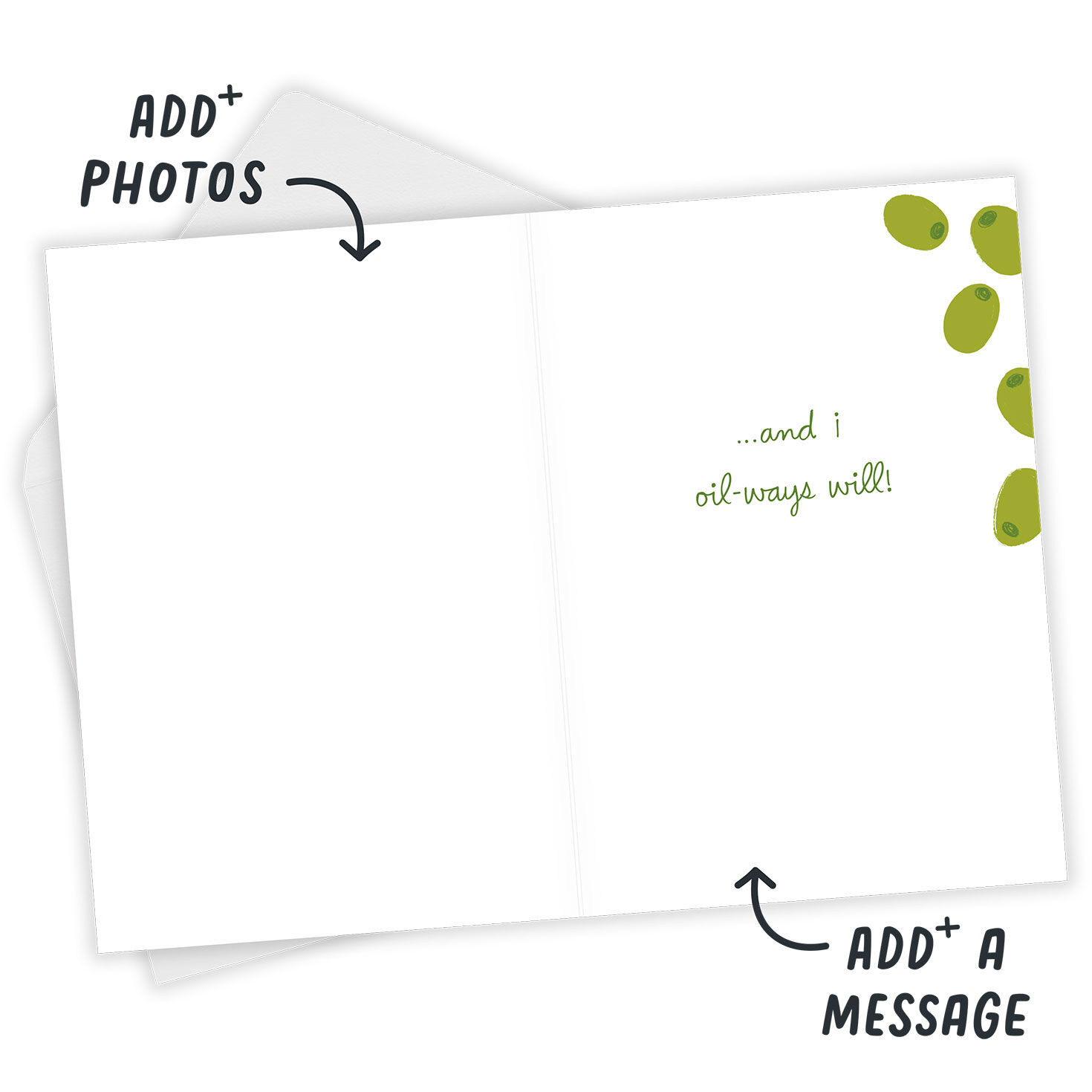 Illustrated Olive Jar Personalized Love Card Open Card with Envelope indicating personalization image number 3