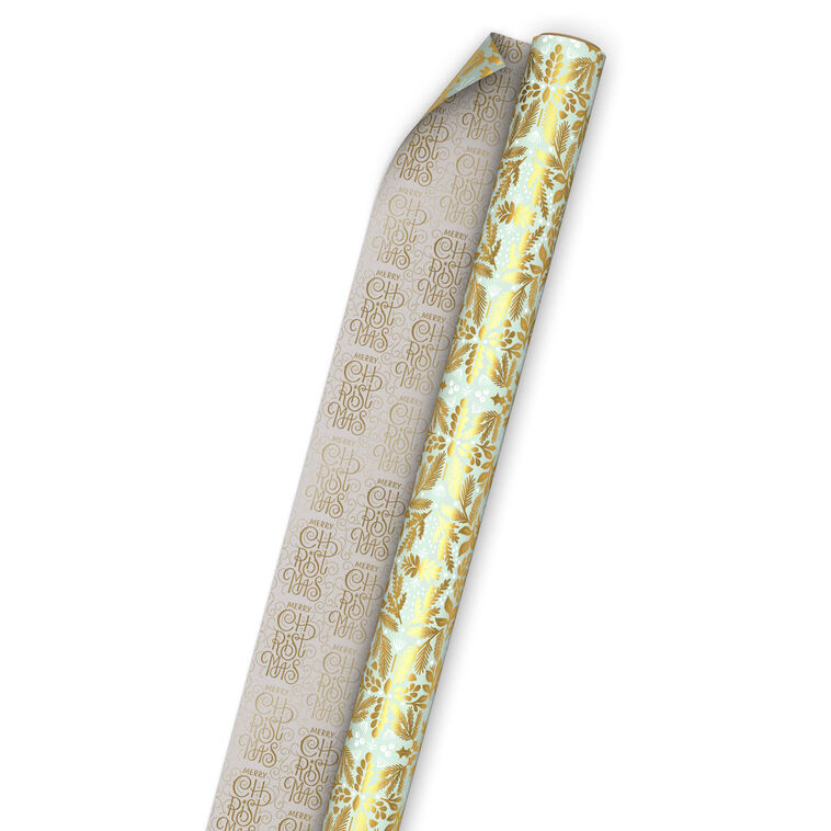 Floral on Blue/Merry Christmas Reversible Gift Wrap  image number 5